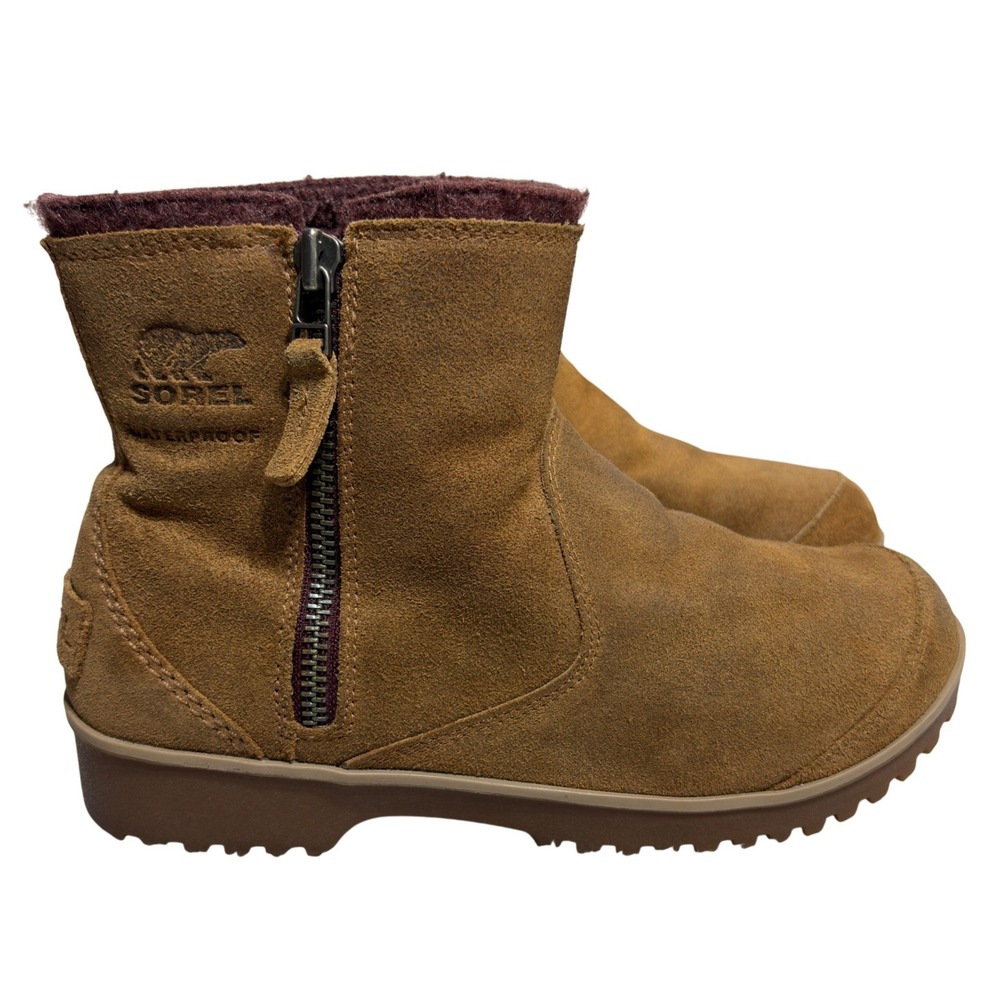 Sorel Ankle Boots Women's Size 9 Brown Waterproof Suede Leather Wool Lined Ankle